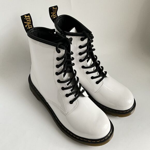 Dr. Martens Bootie White Patent Leather 8-Eye Boots 6 - Picture 10 of 11